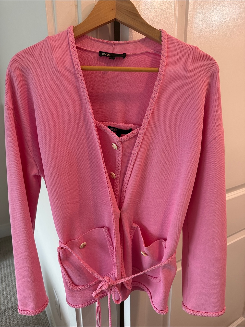 Maje Pink Tie-Waist Cardigan plus top